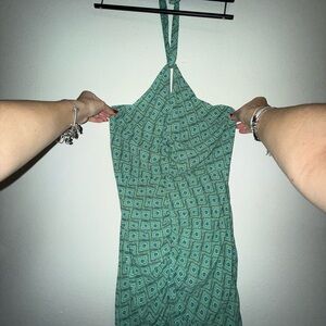 Green Patterned Halter Dress